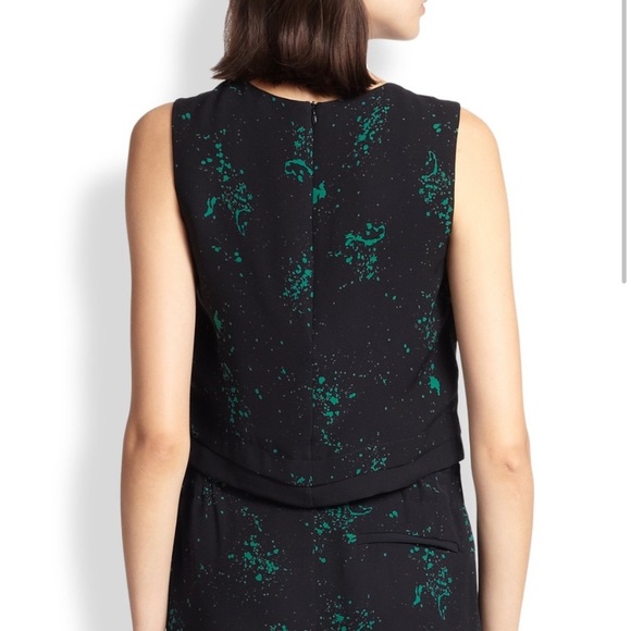 A.L.C. 10 Devoe Green Splatter on Black Silk Crop Top - Picture 7 of 14